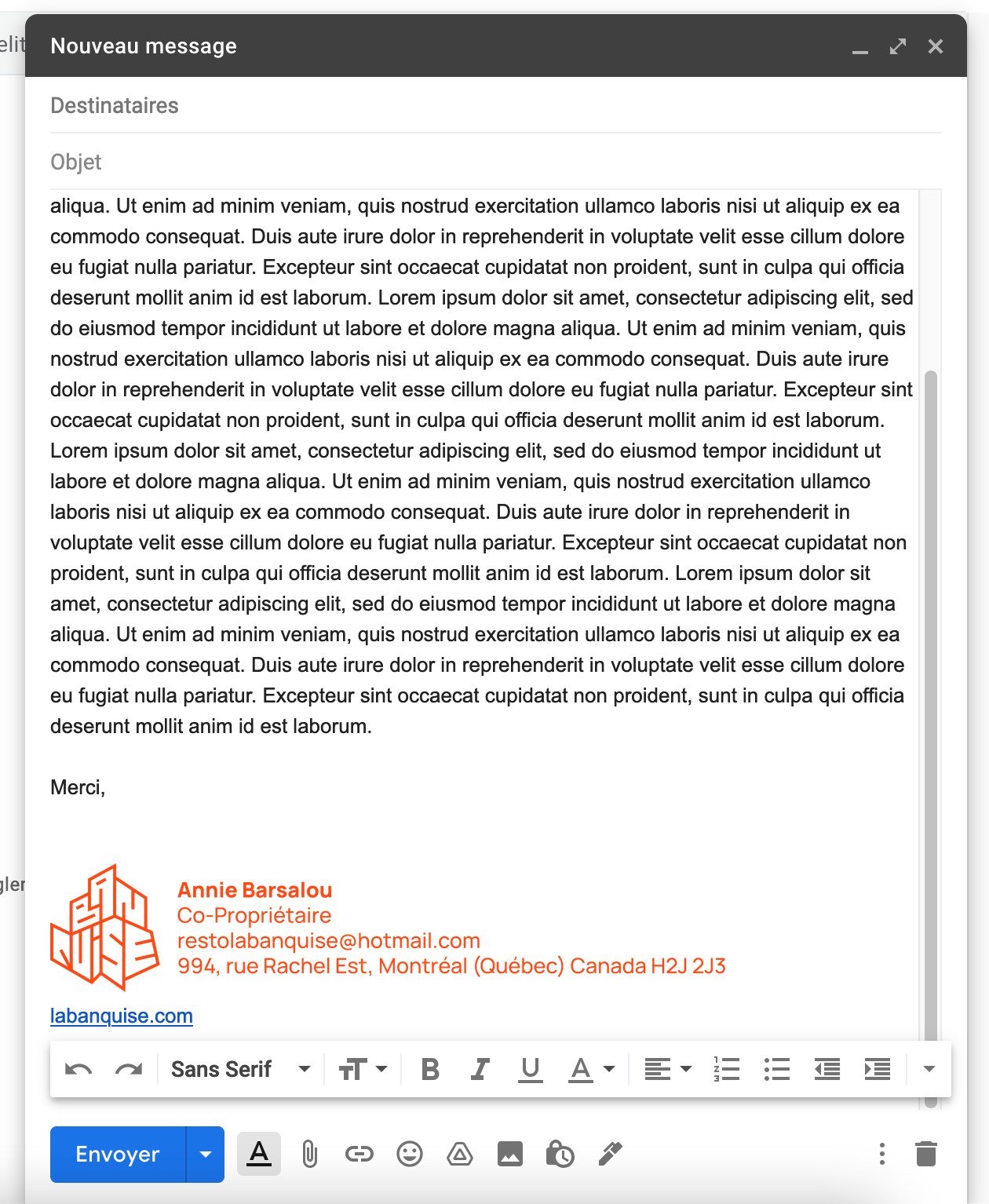 La Banquise redesign mockup on an email signature