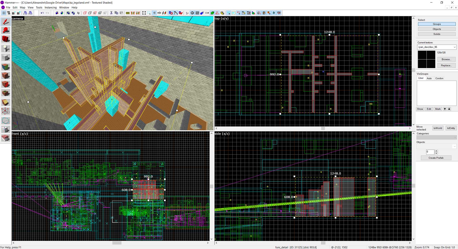 A screenshot of kz_legoland's hammer editor view