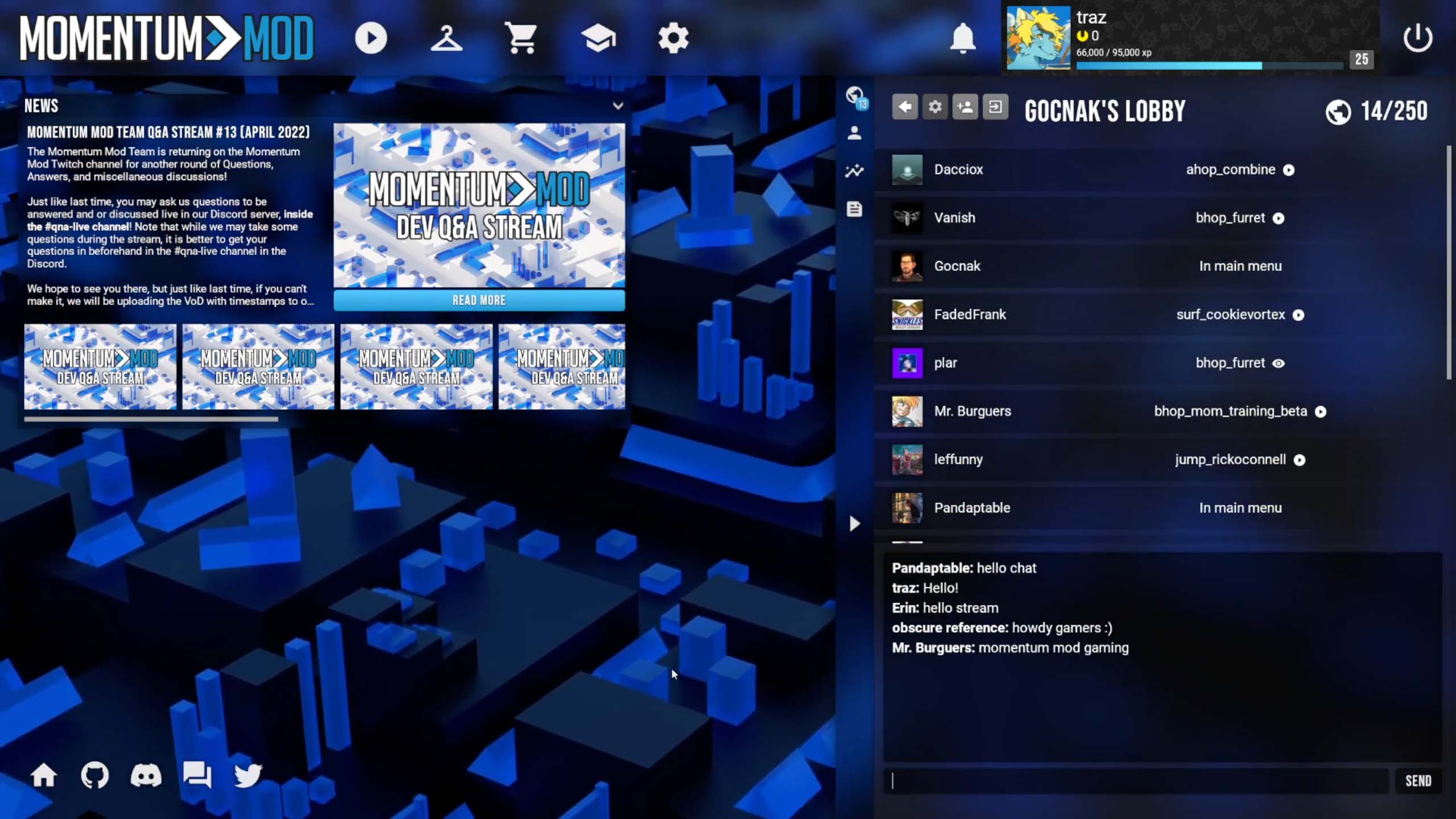 Momentum Mod's new in-game UI displaying the lobby side panel