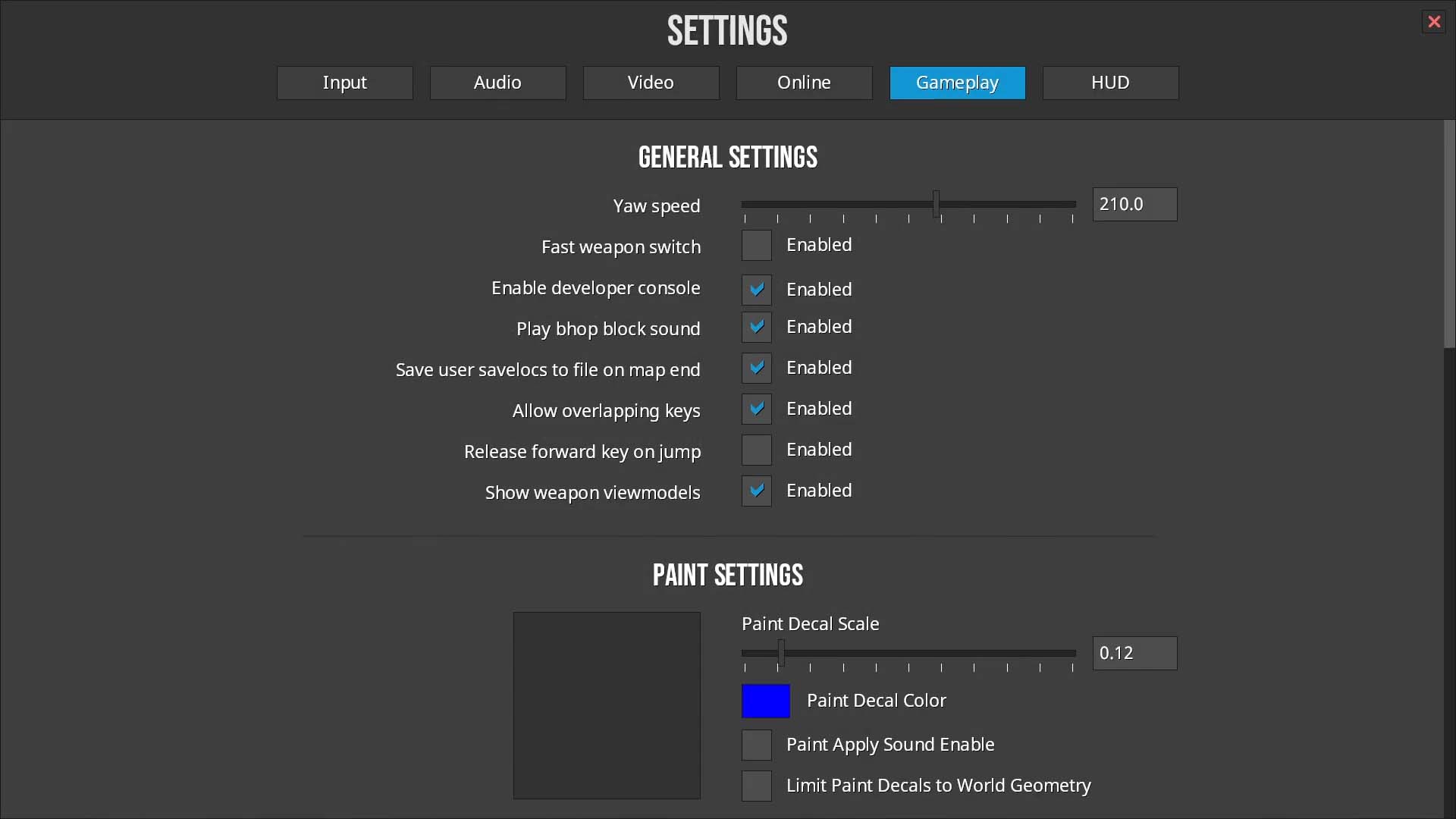 An old vgui in-game screenshot of Momentum Mod
